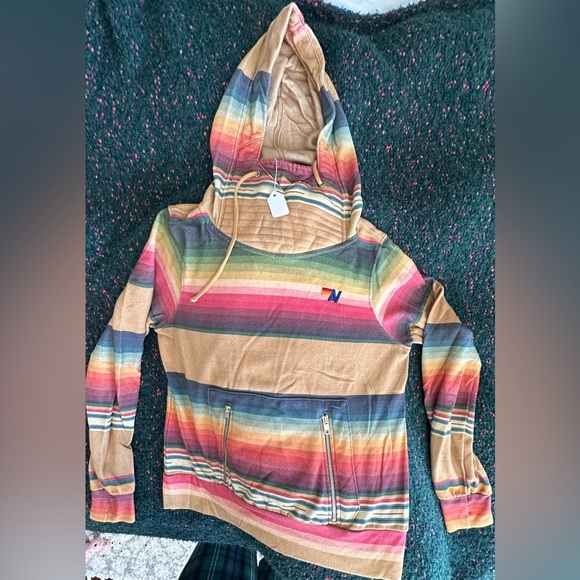 ‼️RARE‼️🎸AVIATOR NATION🎸🔥NWT🔥Serape Ninja Pullover Hoodie in Light Khaki—S - Picture 15 of 16